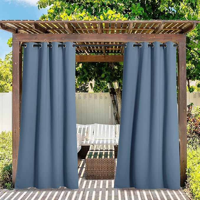 NICETOWN 2 Panels Stone Blue Outdoor Curtains - Image 2
