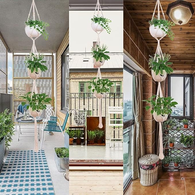 ELANE 2PCS 3-Tier 70" Macrame Plant Hangers Basket Plant Hanger Indoor Outdoor - Image 6