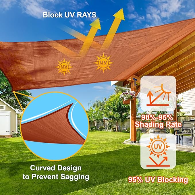 SUNLAX Sun Shade Sail 8' x 18' Terra Red Rectangle Canopy Sail Shade Cover UV - Image 4