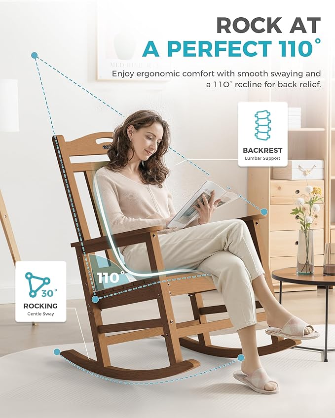 Ciokea Oversized Outdoor Rocking Chairs Set of 4, 380lbs Heavy-Duty Large Patio - Image 4