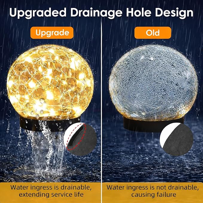 Solar Garden Lights Outdoor Waterproof, 4 Pack Cracked Glass Ball Light - Image 2