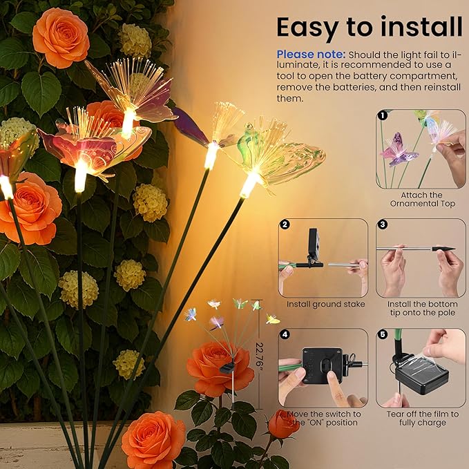 Solar Garden Lights, Swaying Butterfly Lights Outdoor Decorative, Pathway - Image 4