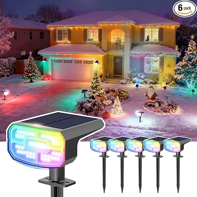 Color Changing Solar Spot Lights Outdoor Waterproof IP65, 9 Lighting Modes by JEJOT