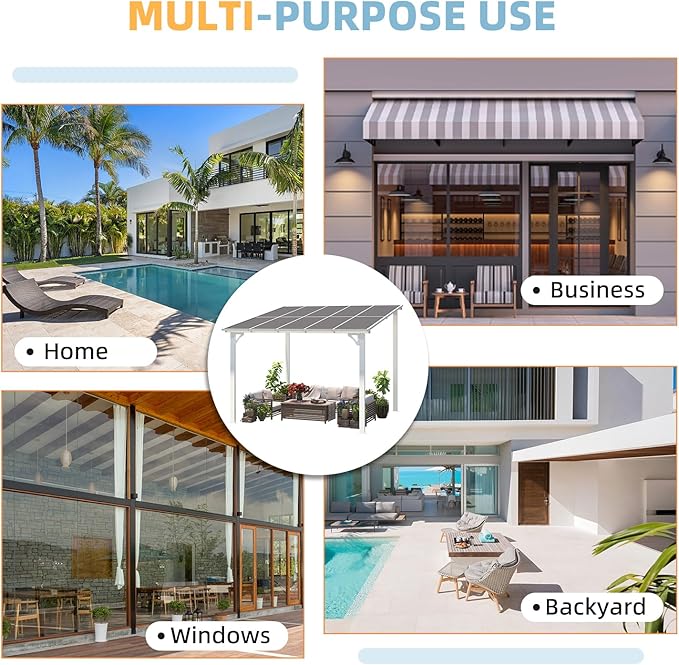 AECOJOY 10' x 10' Pergola Gazebo in White, Small Wall Mounted Pergolas and - Image 8