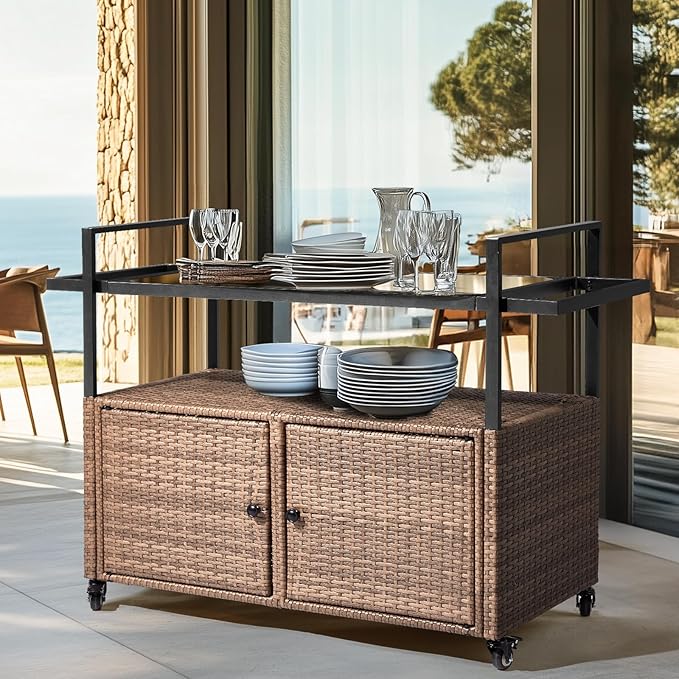 VINGLI Wicker Outdoor Bar Cart - Image 2