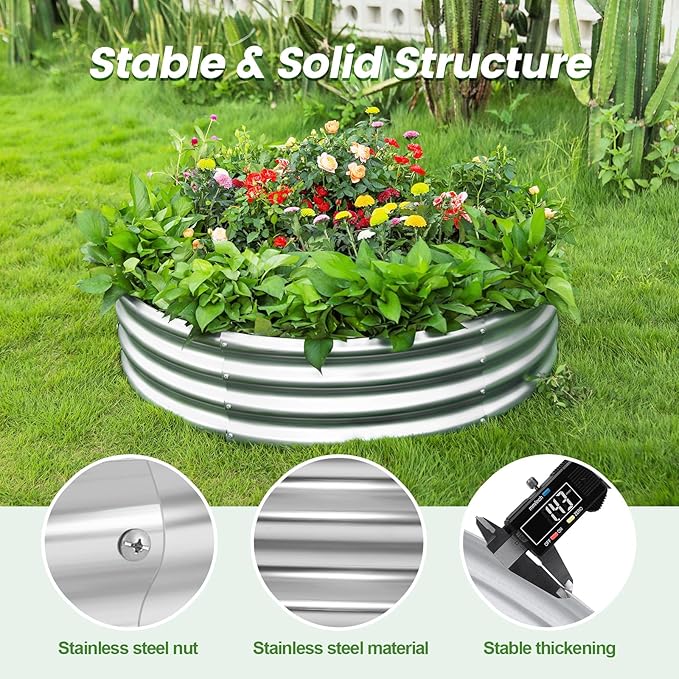 Land Guard 3×3×1ft Galvanized Raised Garden Bed Kit, Round Galvanized Planter - Image 4