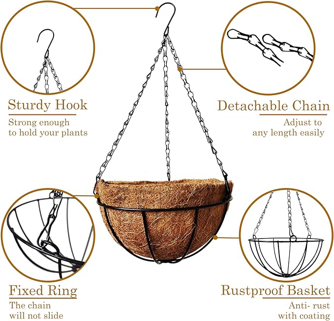 Hanging Baskets for Plants Outdoor- Coconut Coir Hanging Planters Outdoor - Image 2