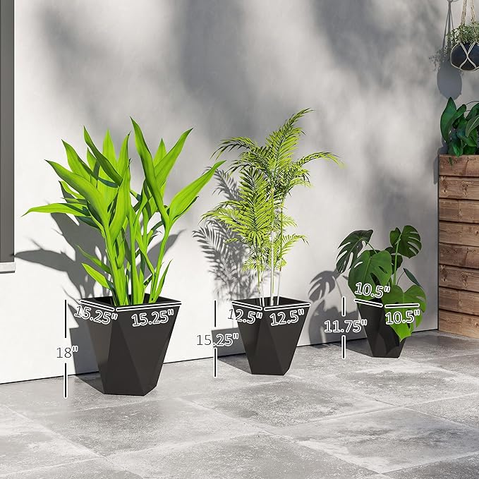 Outsunny Set of 3 Tall Planters, MgO Indoor Outdoor Planters - Image 7