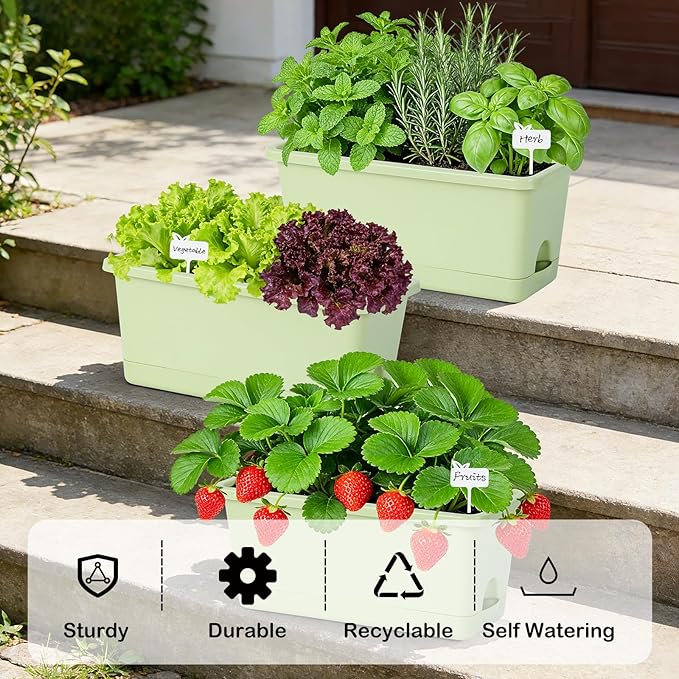 Window Box Planter 6 Packs, 13.8 Inches Rectangle Flower Pots - Image 2