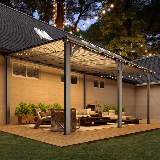 AECOJOY 14' x 12' Gazebo Outdoor Pergola, 12x14 Large Wall-Mounted Hard Top - Image 3