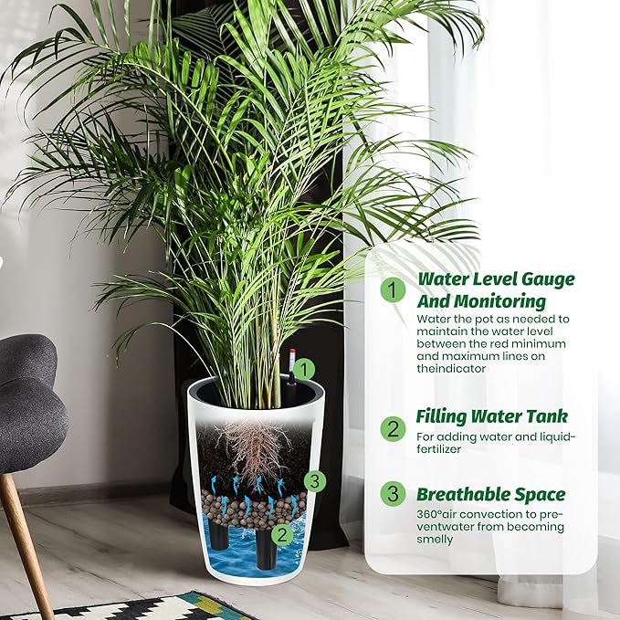 16 in Tall Planters Set of 2, Plant Pots, Self Watering Pots - Image 3