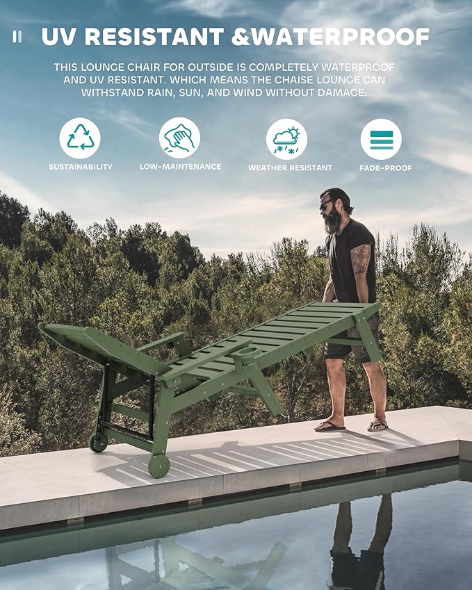 SERWALL Patio Chaise Lounge Chair Set of 2, Poly Lounge Chair - Image 5