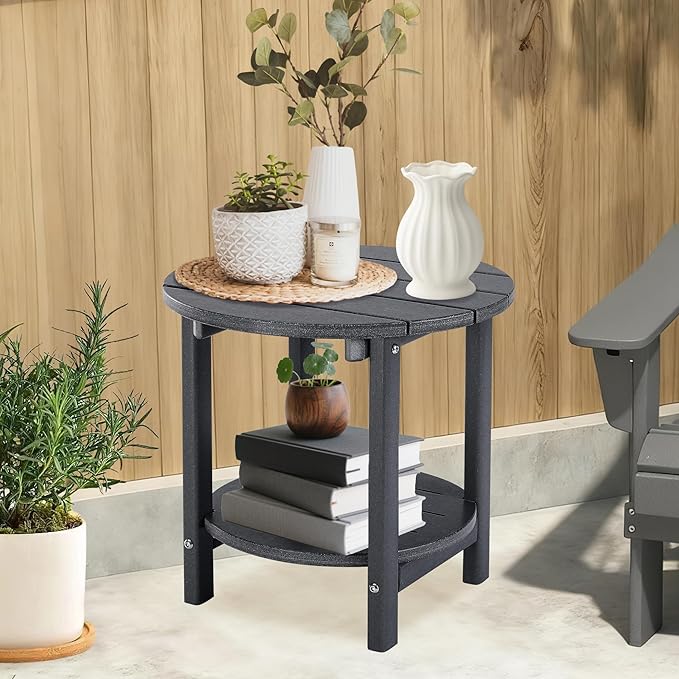 LZRS Round Adirondack Side Table Double End Table, Outdoor Side Tables - Image 8