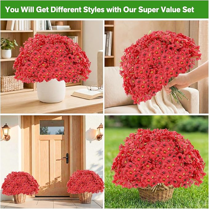 60 Pack Artificial Flowers for Outdoor Indoor Fake Plants, Faux Silk Flowers - Image 3