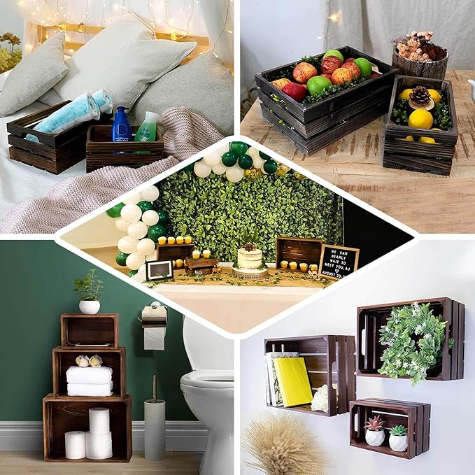 Efavormart Set of 3 Brown Rustic Wooden Nesting Crates - Image 5