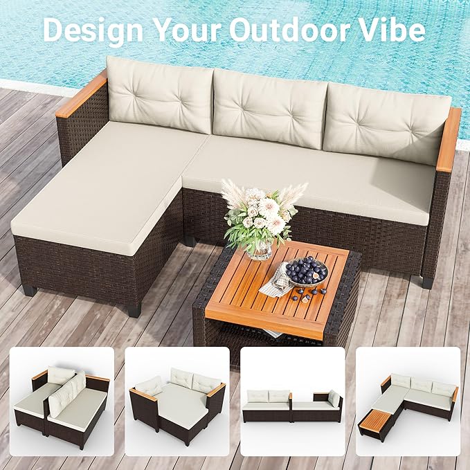 Wisteria Lane Small Patio Furniture Set, All-Weather Wicker Outdoor Sectional - Image 7