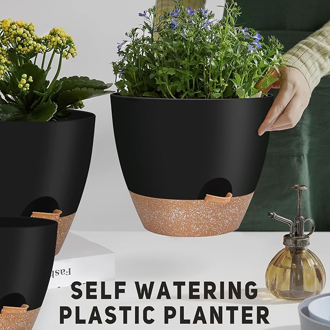 12" 10" 9" Large Self Watering Plant Pots, 3 Pack Flower Pots Planters - Image 5
