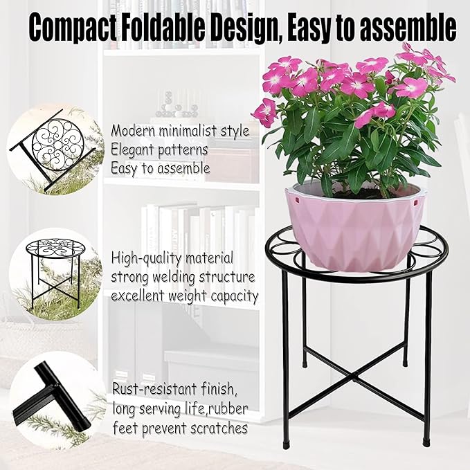 Plant Stand, Retro Design Round, Rust-Proof Coated Metal Pot Stand - Image 4