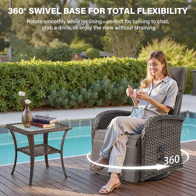 Belord Dual-Adjust Outdoor Swivel Recliner Chair – Wicker Reclining Patio Chair - Image 4