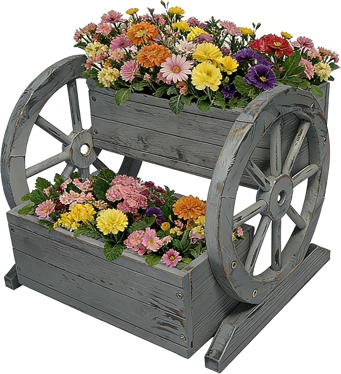 NestNature Wooden Wagon Planter Box, Raised Garden Bed, Decorative Garden by NestNature