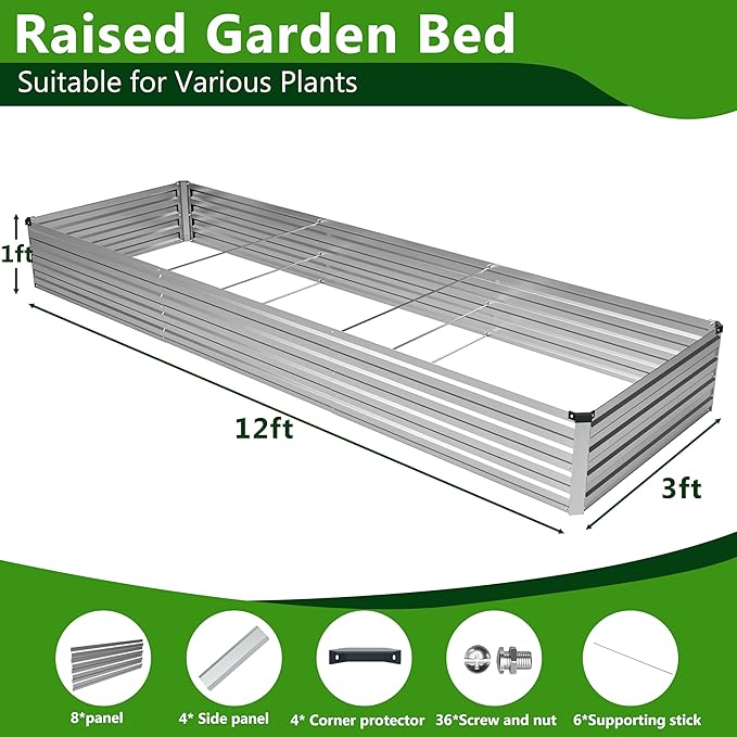 2PCS 12x3x1ft Galvanized Raised Garden Bed Kit, Galvanized Planter Raised - Image 3