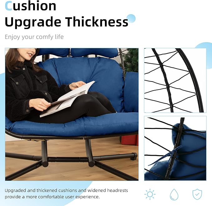 Double Egg Chair with Stand Hammock Swing Chair Foldable Hanging Loveseat - Image 3