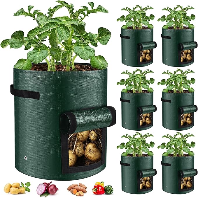 6 Pack Potato Grow Bags, 10 Gallon Planting Bags Durable PE Vegetable Planter by Lifeisbetterinthegarden