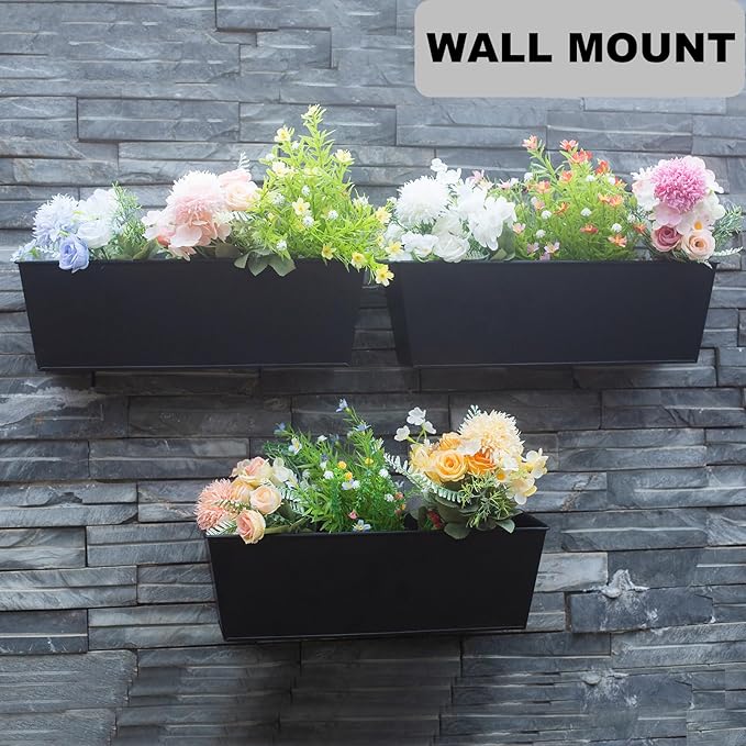 Wall Hanging Planters for Outdoor Plants 16 Inch Large Metal Fence Pots - Image 2