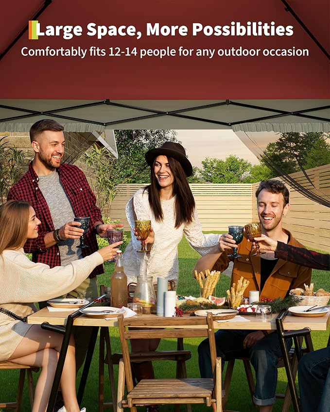 Canopy Tent 13x13 ft, Pop Up Gazebo One-Push Setup - Image 5
