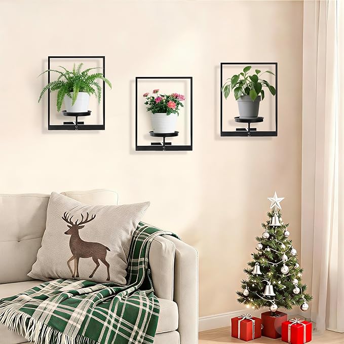 3 Pack Black Metal Indoor Window Plant Shelves Hanging Plant Shelves Picture - Image 2