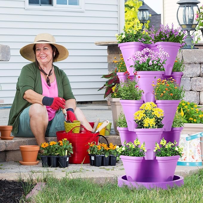 Umigy 2 Set 5 Tier Stackable Planters Vertical Garden Planters - Image 7
