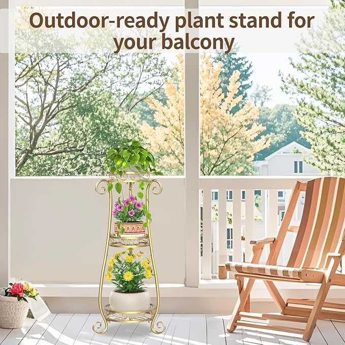 LASZOLA 3 Tier Gold Metal Plant Stand - Image 9