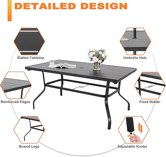 NUU GARDEN 7 Piece Outdoor Dining Set, 6 Swivel Patio Chairs and 1 Dining Table - Image 9
