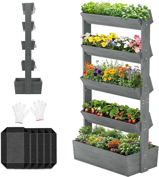 Wooden Vertical Raised Garden Bed, 5 Tier Garden Planters Raised Beds by UrGROWA