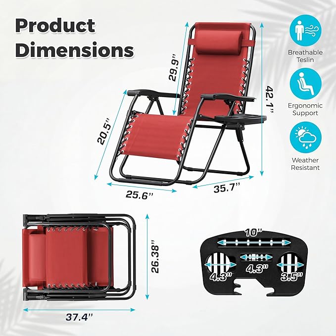 Homall Zero Gravity Chair Patio Folding Lawn Outdoor Lounge Gravity Camp - Image 3