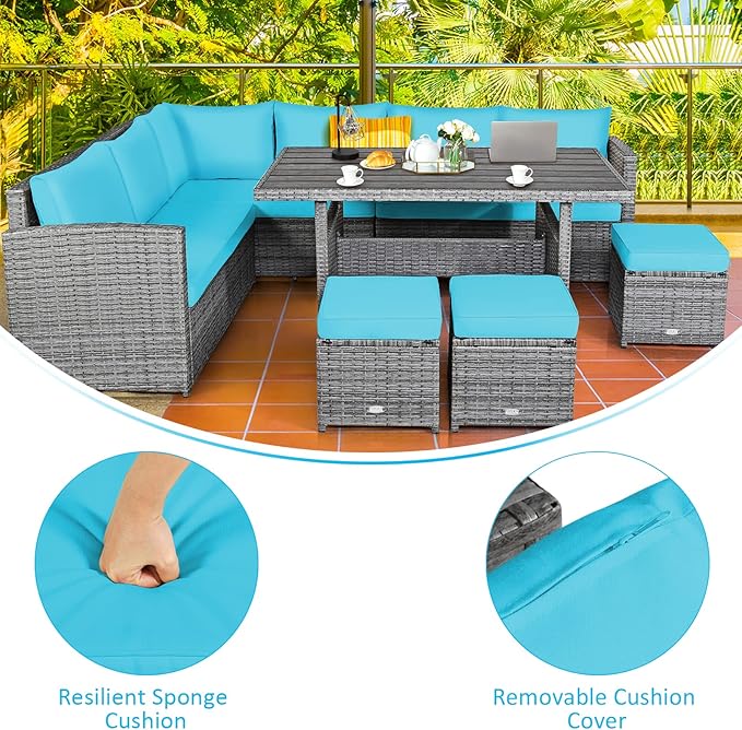 Tangkula 7 Pieces Patio Furniture Set, Outdoor Sectional Rattan Dining Sofa Set - Image 7