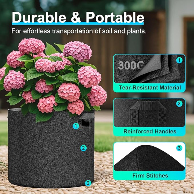 Land Guard 4-Pack Fabric Grow Bags 10 Gallon, Thickened Nonwoven Garden Pots - Image 4
