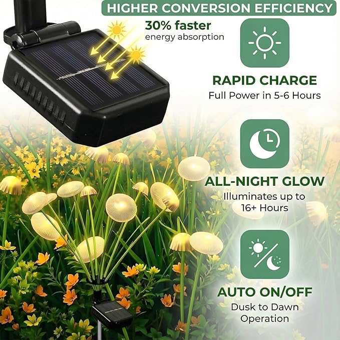 4 Pack 32LED Solar Garden Lights, 8 Lighting Modes Swaying Mushroom Lights - Image 4