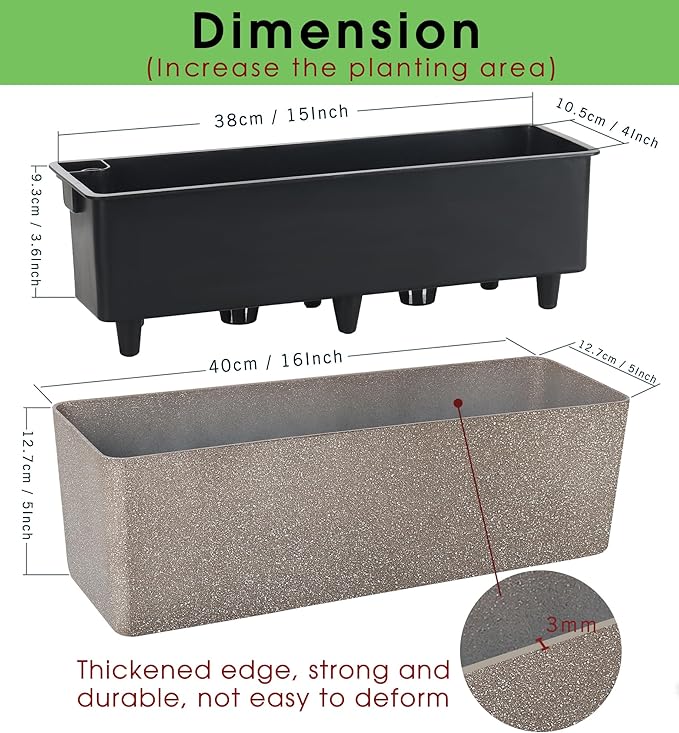 GardenBasix Elongated Self Watering Planter Pots Window Box 5.5 x 16 inch - Image 6