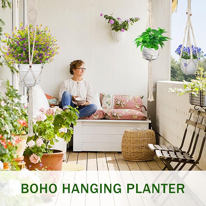 IGaiety Macrame Plant Hanger, 7 Pack Plant Hanger Indoor Hanging Planters - Image 6