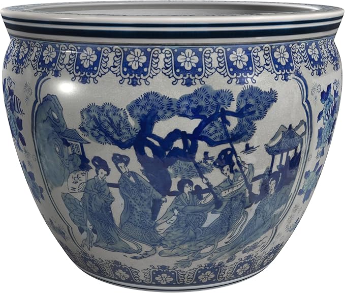 Red Lantern 12" Ladies Blue & White Porcelain Fishbowl Planter or Cachepot by RedLantern