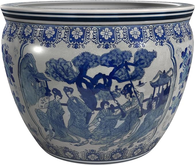 18" Ladies Blue & White Porcelain Fishbowl by RedLantern