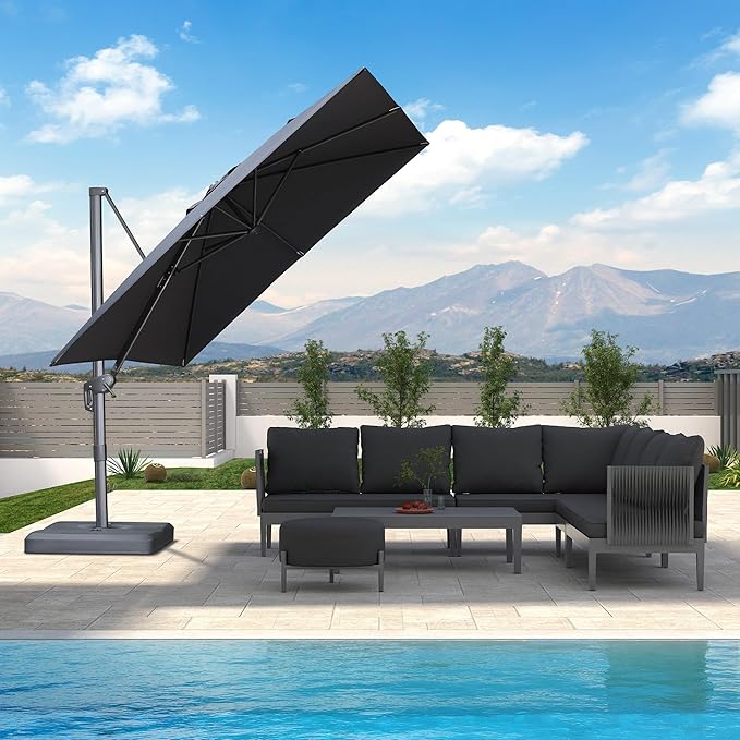 PURPLE LEAF Patio Umbrella 9' X 9' Rectangle Cantilever Umbrella Large Aluminum by Unknown