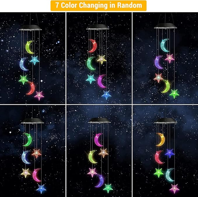 Toodour Solar Wind Chimes, Color Changing Wind Chimes Moon and Star, LED - Image 4