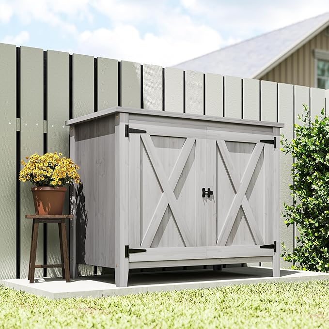 Outsunny Wood Garden Shed, Compact Outdoor Storage Cabinet Potting Shed - Image 8