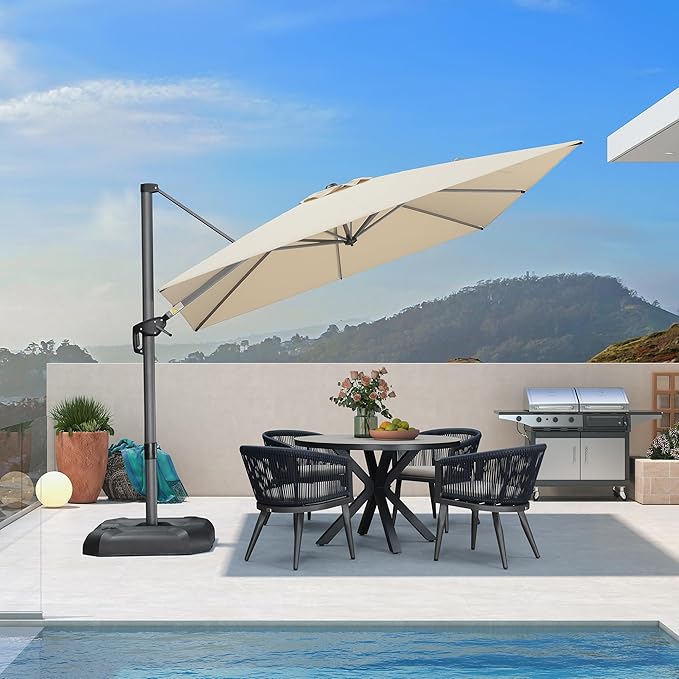 PURPLE LEAF 9 Feet Patio Umbrella Outdoor Cantilever Square Umbrella Aluminum - Image 9