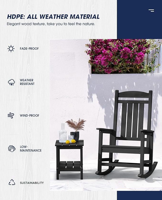 KINGYES Outdoor Rocking Chairs, HDPE All-Weather Patio Rocking Chairs High Back - Image 7