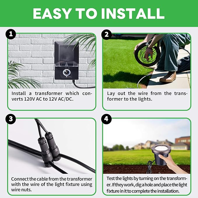Ground Well Lights Kit, 12 Pack Landscape LED Low Voltage Inground Light and - Image 8