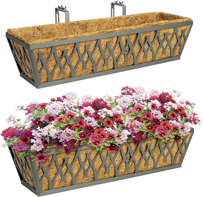 2 Pack 24 Inch Window Boxes Planters Railing Planter Box by KarlliuHOMEGARDEN