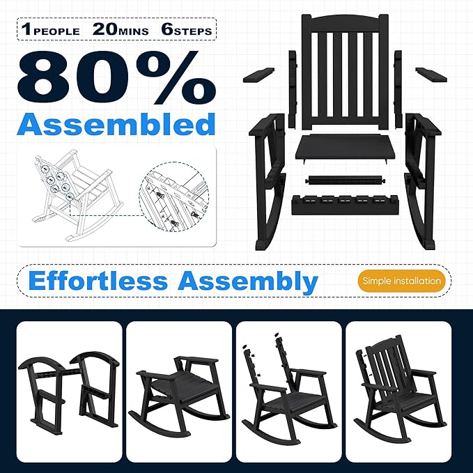Devoko PP Material Rocking Chair Outdoor Indoor All Weather High Back Patio - Image 5